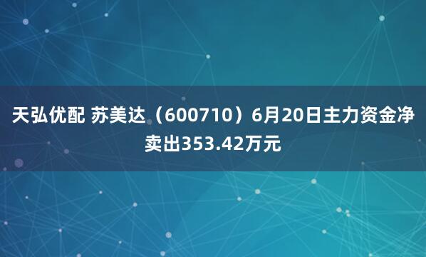 天弘优配 苏美达（600710）6月20日主力资金净卖出353.42万元