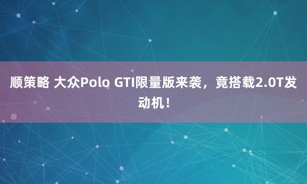 顺策略 大众Polo GTI限量版来袭，竟搭载2.0T发动机！